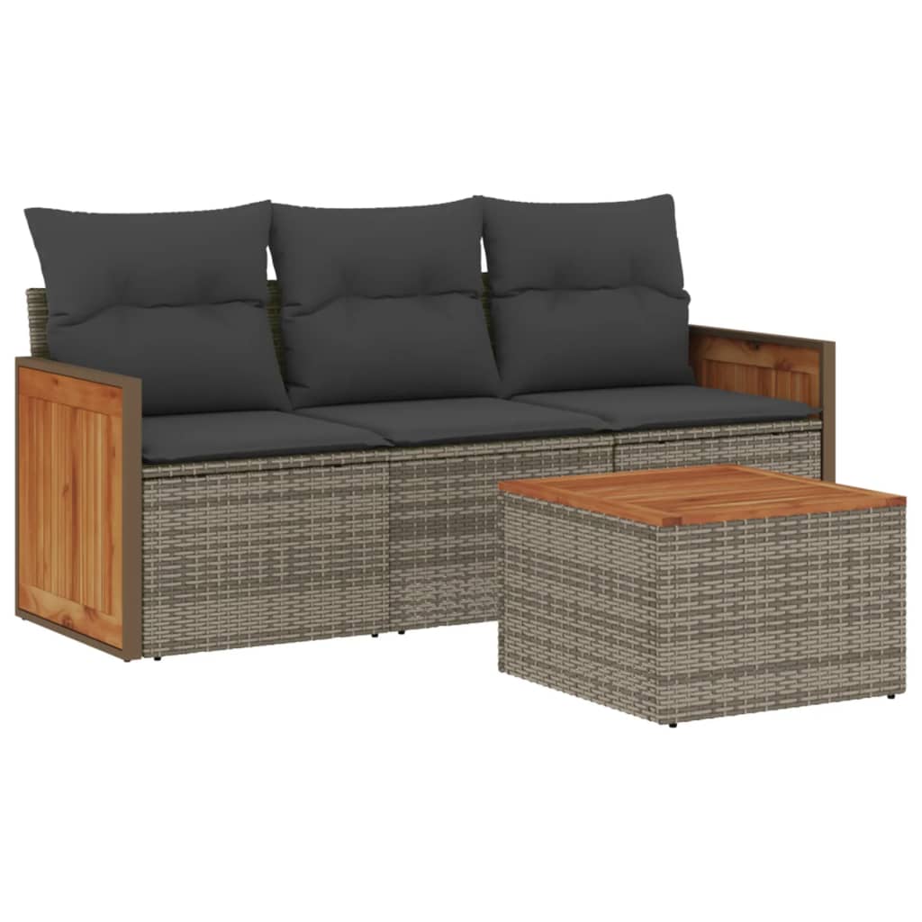 Set Divani da Giardino 4 pz con Cuscini in Polyrattan Grigio