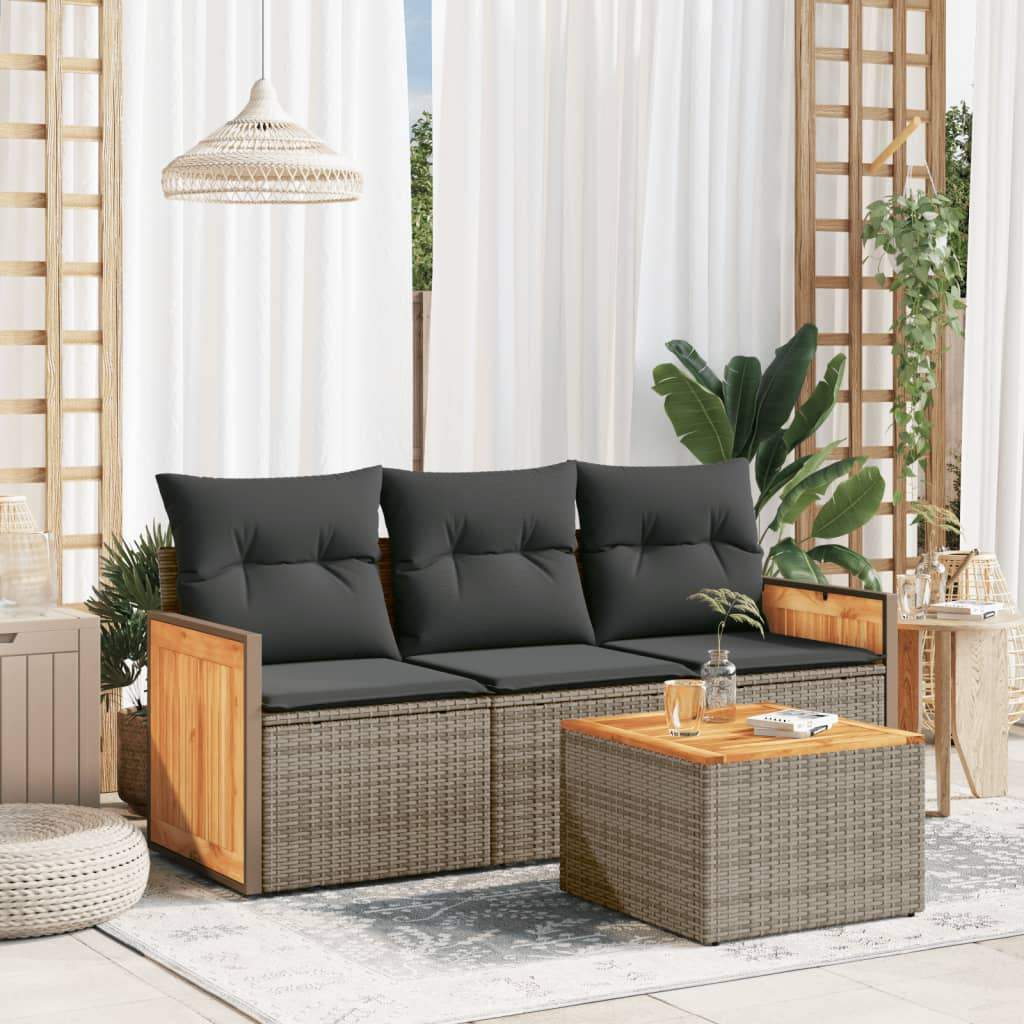 Set Divani da Giardino 4 pz con Cuscini in Polyrattan Grigio - homemem39