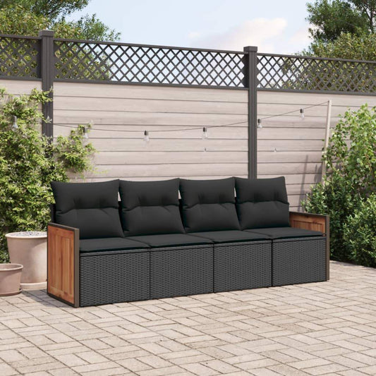 Set Divani da Giardino 4 pz con Cuscini Nero in Polyrattan - homemem39
