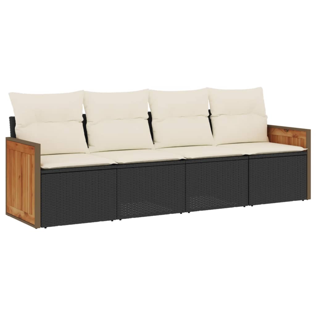 Set Divani da Giardino 4 pz con Cuscini Nero in Polyrattan