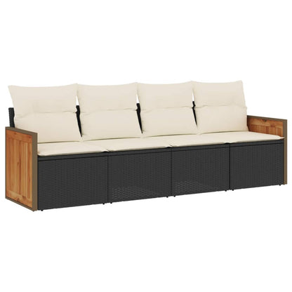 Set Divani da Giardino 4 pz con Cuscini Nero in Polyrattan