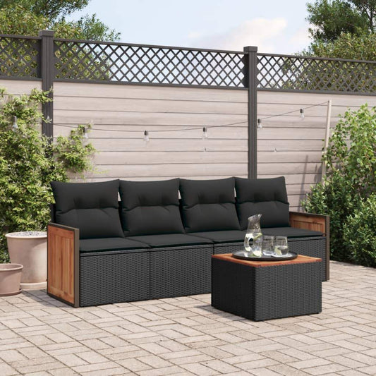 Set Divani da Giardino 5 pz con Cuscini in Polyrattan Nero - homemem39