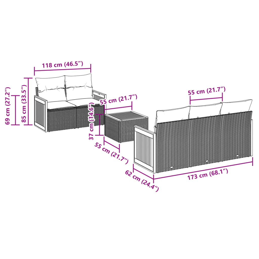 Set Divano da Giardino 6 pz con Cuscini Nero in Polyrattan