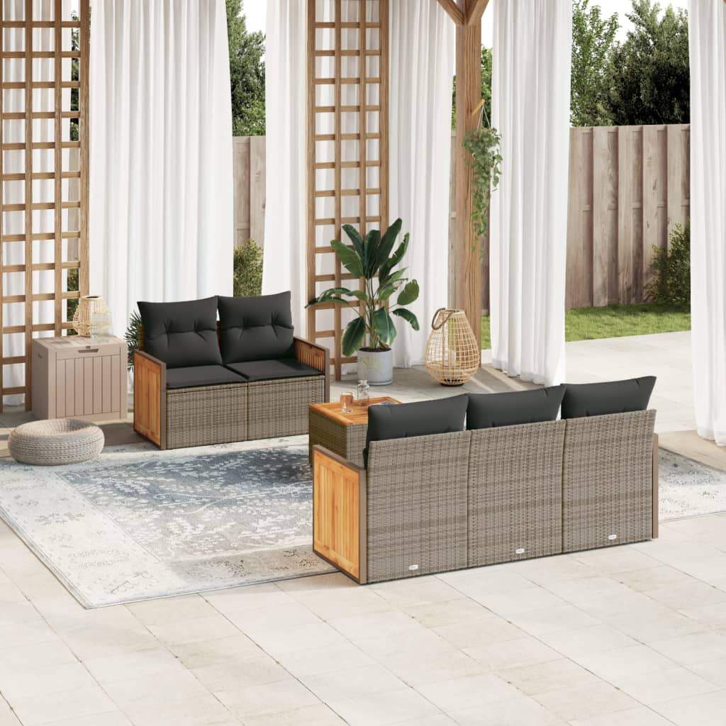 Set Divano da Giardino 6 pz con Cuscini Grigio in Polyrattan - homemem39