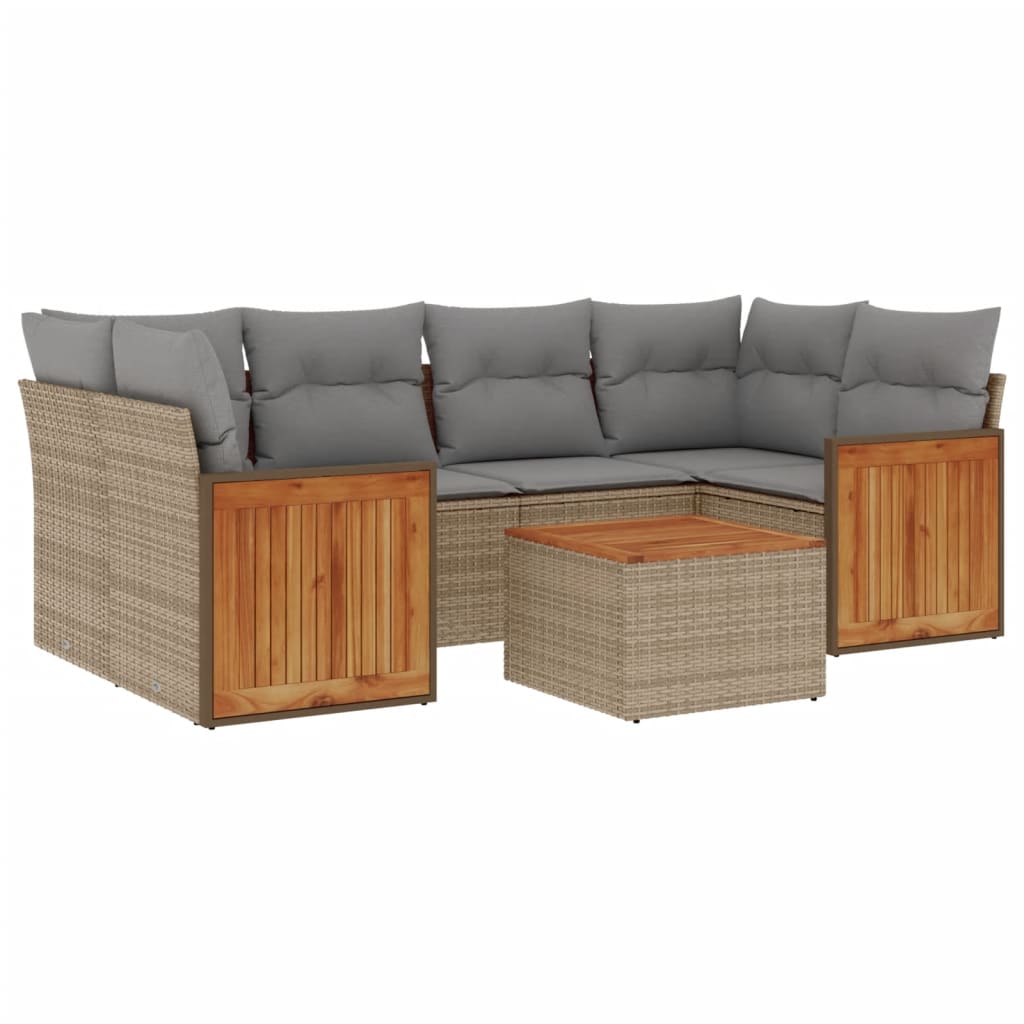 Set Divani da Giardino 7 pz con Cuscini Beige in Polyrattan