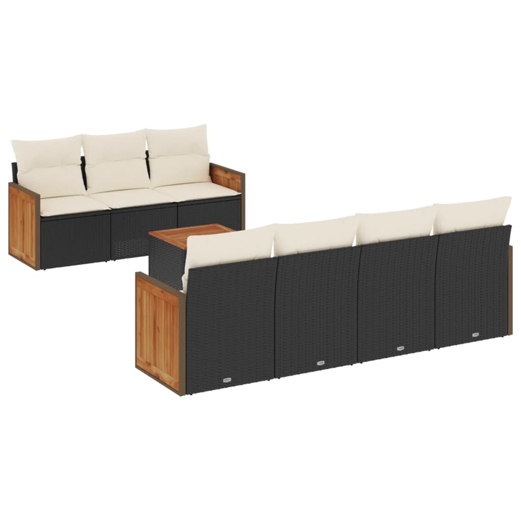 Set Divani da Giardino con Cuscini 8 pz Nero in Polyrattan