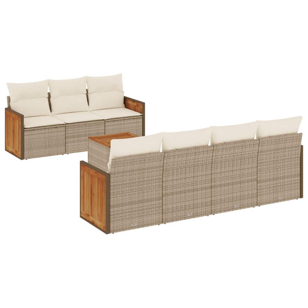 Set Divano da Giardino 8 pz con Cuscini Beige in Polyrattan - homemem39