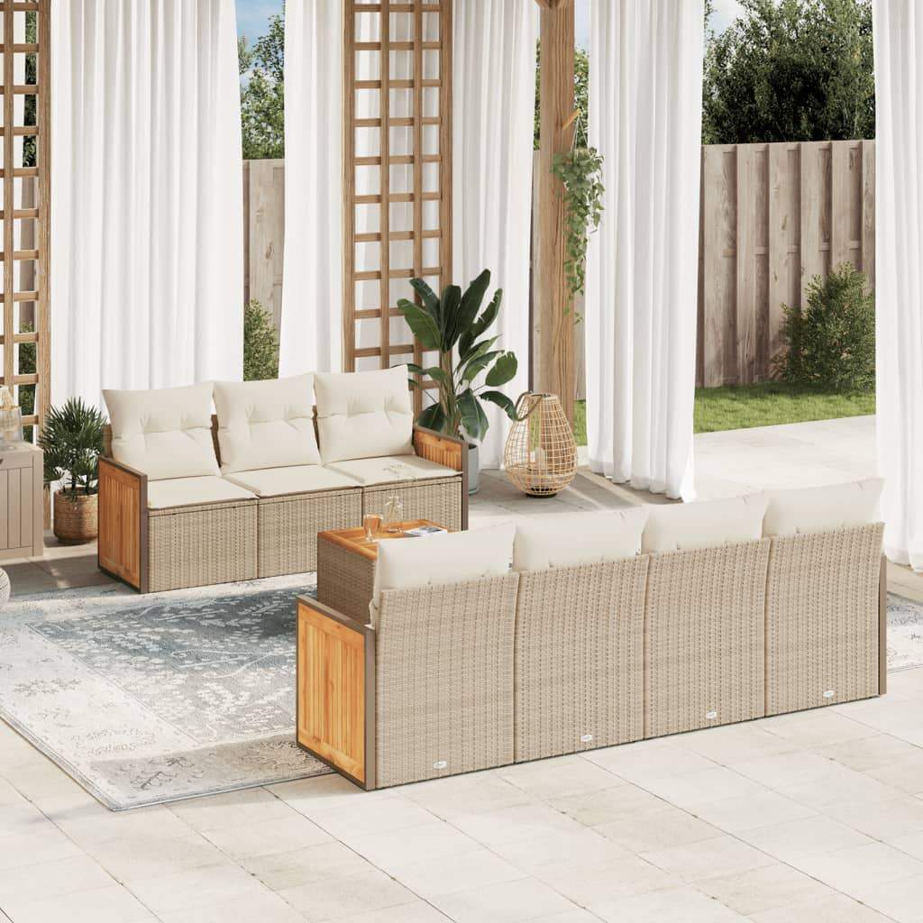 Set Divano da Giardino 8 pz con Cuscini Beige in Polyrattan - homemem39