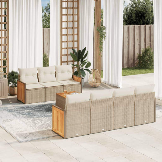 Set Divano da Giardino 8 pz con Cuscini Beige in Polyrattan - homemem39