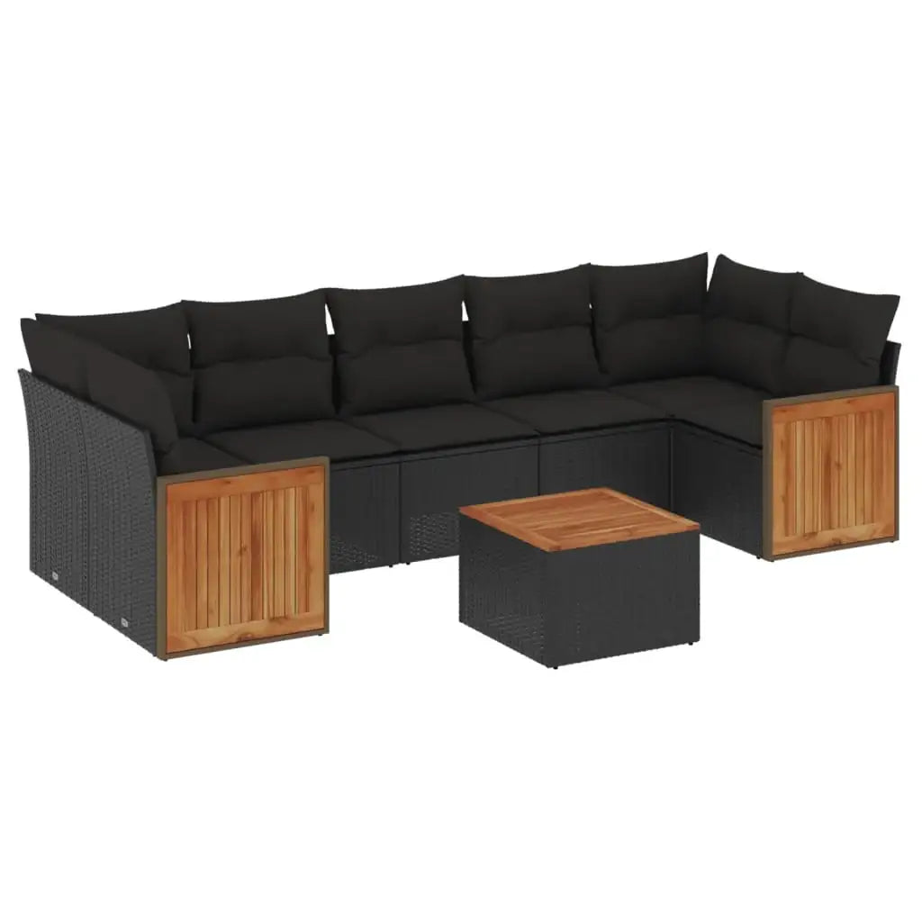 Set Divani da Giardino con Cuscini 8 pz Nero in Polyrattan - homemem39