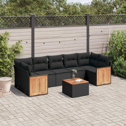 Set Divani da Giardino con Cuscini 8 pz Nero in Polyrattan - homemem39