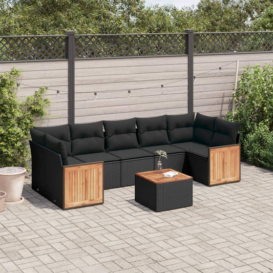 Set Divani da Giardino con Cuscini 8 pz Nero in Polyrattan - homemem39