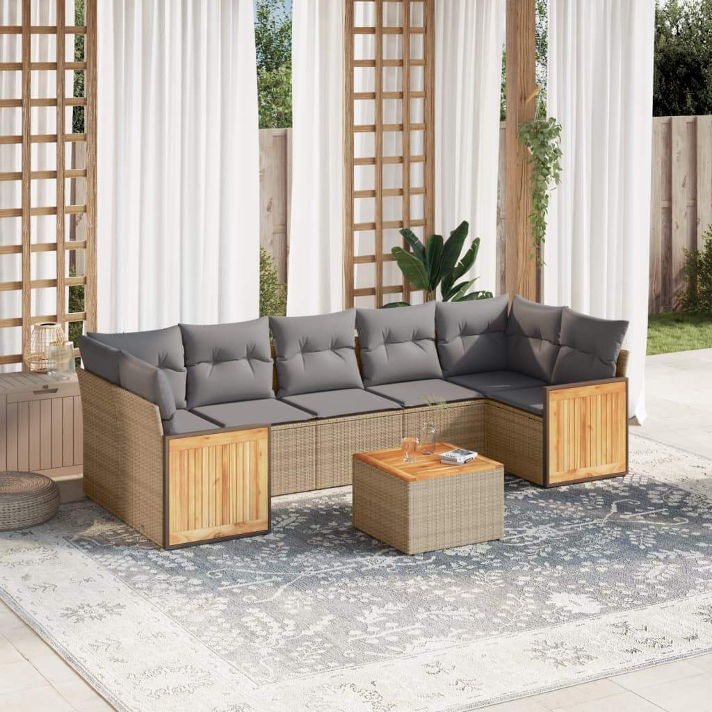 Set Divano da Giardino 8 pz con Cuscini Beige in Polyrattan - homemem39