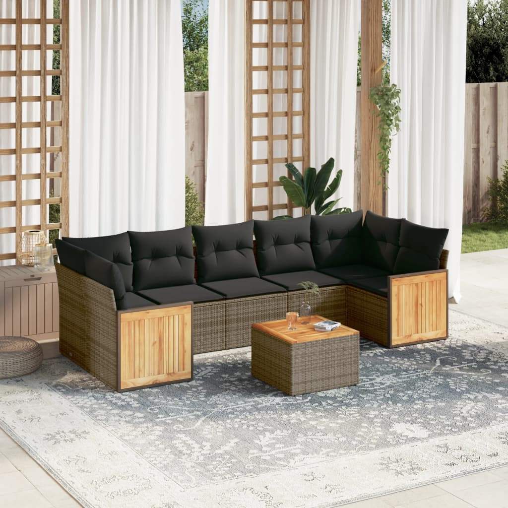 Set Divano da Giardino 8 pz con Cuscini Grigio in Polyrattan - homemem39