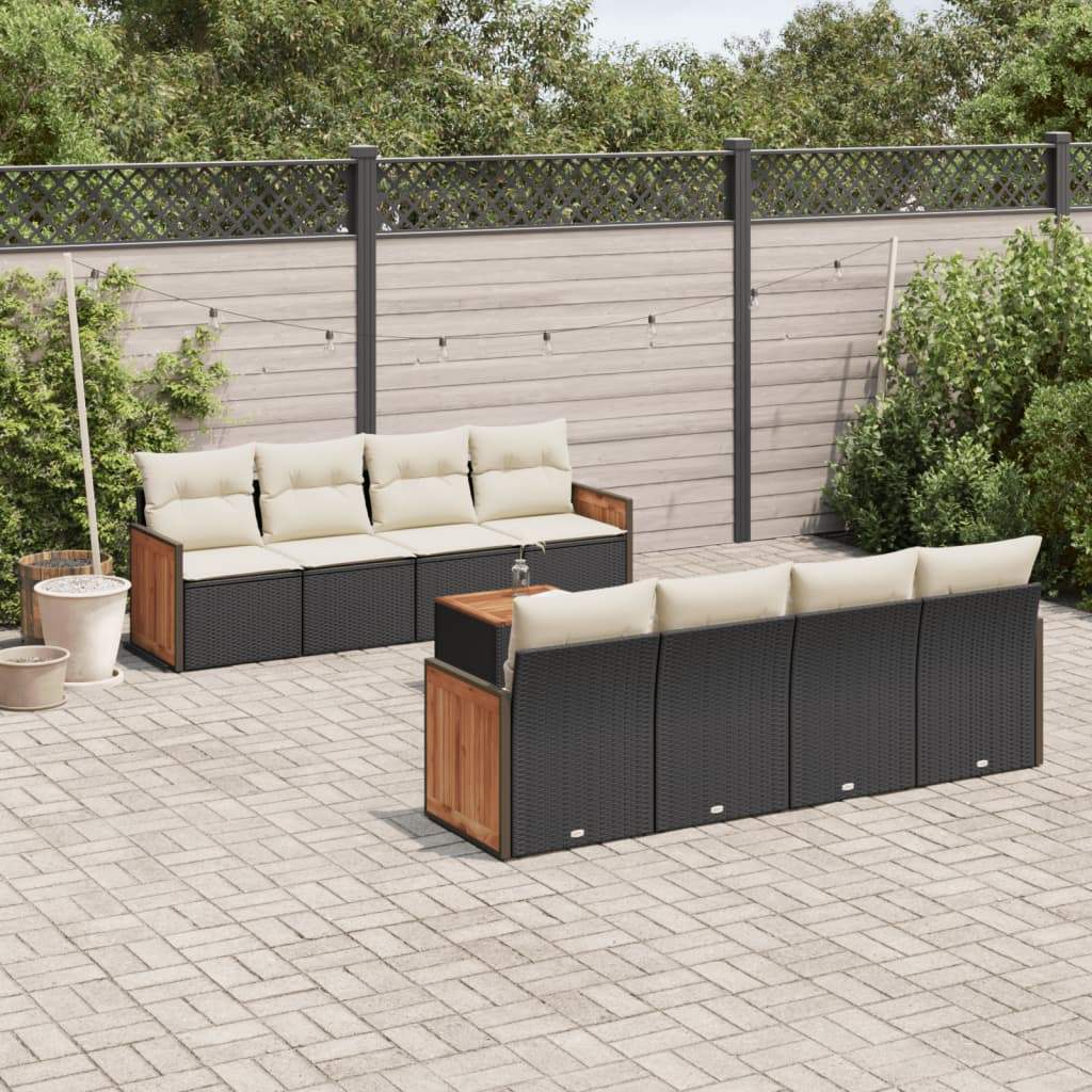 Set Divani da Giardino 9 pz con Cuscini Nero in Polyrattan - homemem39