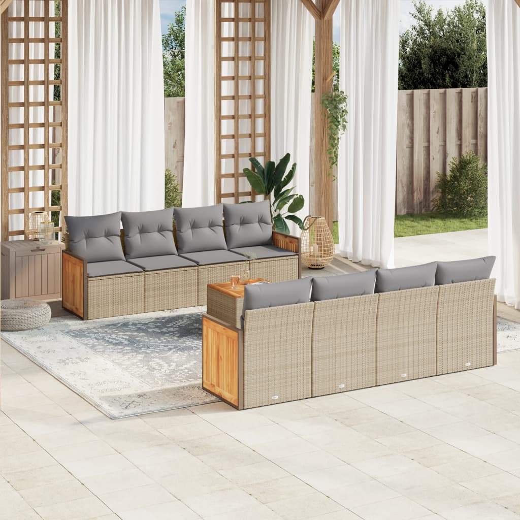 Set Divano da Giardino 9 pz con Cuscini Beige in Polyrattan - homemem39