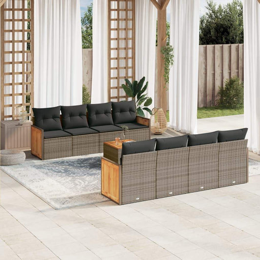 Set Divano da Giardino 9 pz con Cuscini Grigio in Polyrattan - homemem39