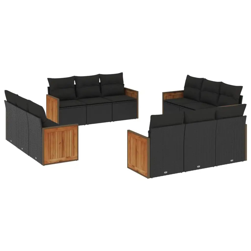Set Divani da Giardino 12 pz con Cuscini Nero in Polyrattan - homemem39