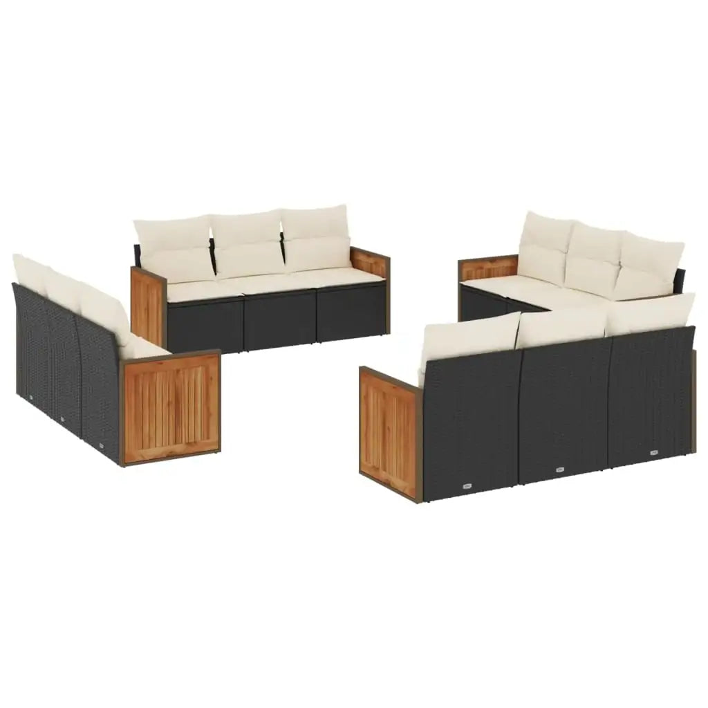Set Divani da Giardino 12 pz con Cuscini Nero in Polyrattan - homemem39