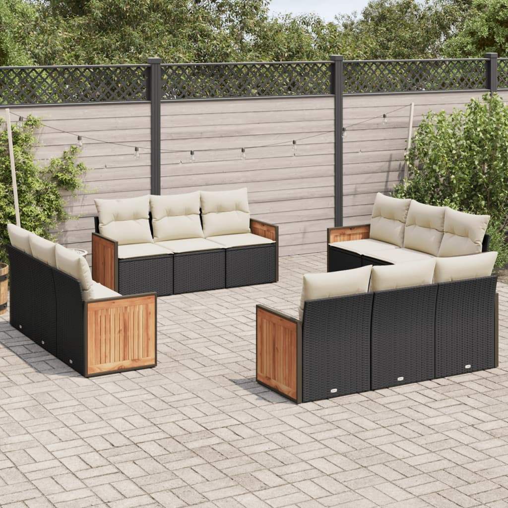 Set Divani da Giardino 12 pz con Cuscini Nero in Polyrattan - homemem39