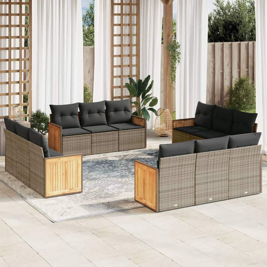 Set Divani da Giardino 12 pz con Cuscini Grigio in Polyrattan - homemem39