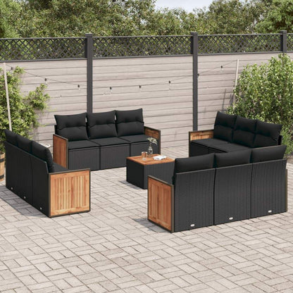 Set Divani da Giardino 13pz con Cuscini Nero in Polyrattan - homemem39