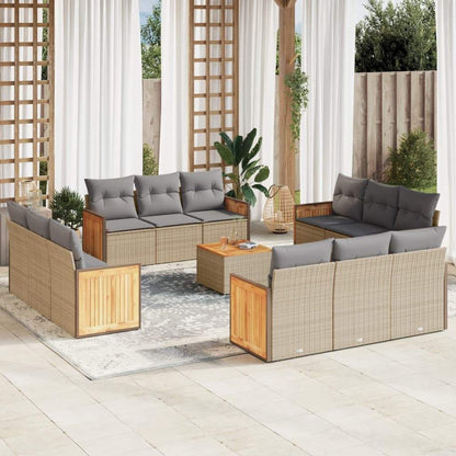 Set Divano da Giardino 13 pz con Cuscini Beige in Polyrattan - homemem39