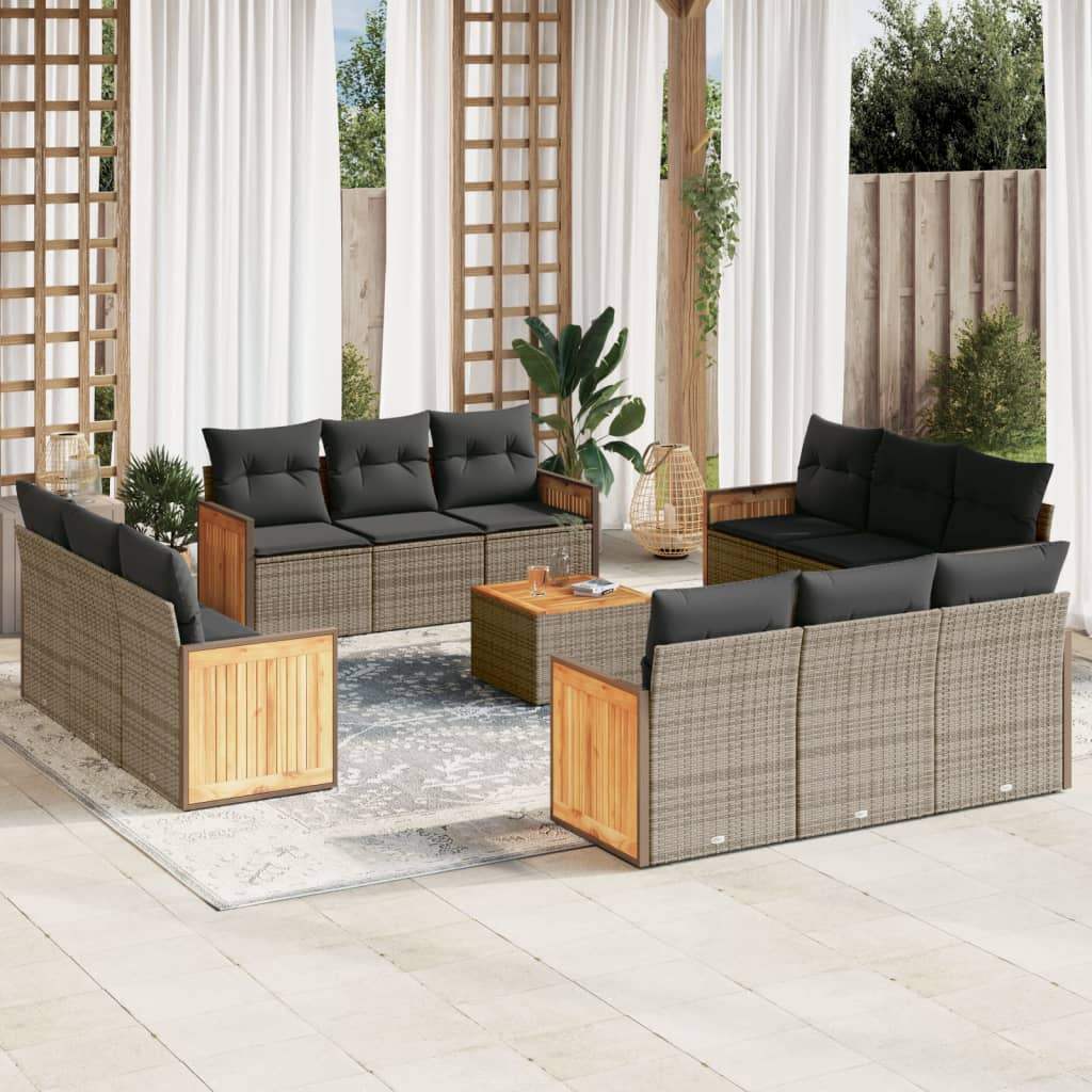 Set Divani da Giardino 13 pz con Cuscini Grigio in Polyrattan - homemem39