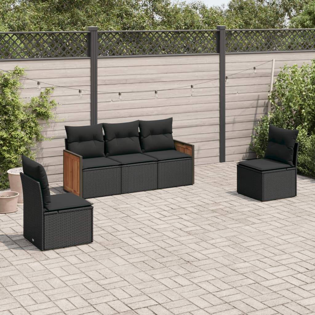 Set Divani da Giardino 5 pz con Cuscini in Polyrattan Nero - homemem39