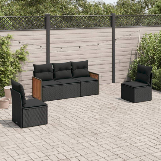 Set Divani da Giardino 5 pz con Cuscini in Polyrattan Nero - homemem39