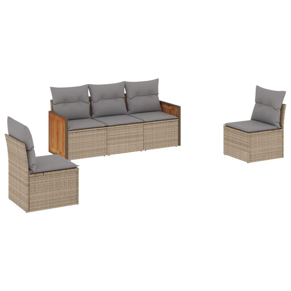 Set Divano da Giardino 5 pz con Cuscini Beige in Polyrattan - homemem39