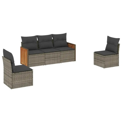 Set Divano da Giardino 5 pz con Cuscini Grigio in Polyrattan - homemem39