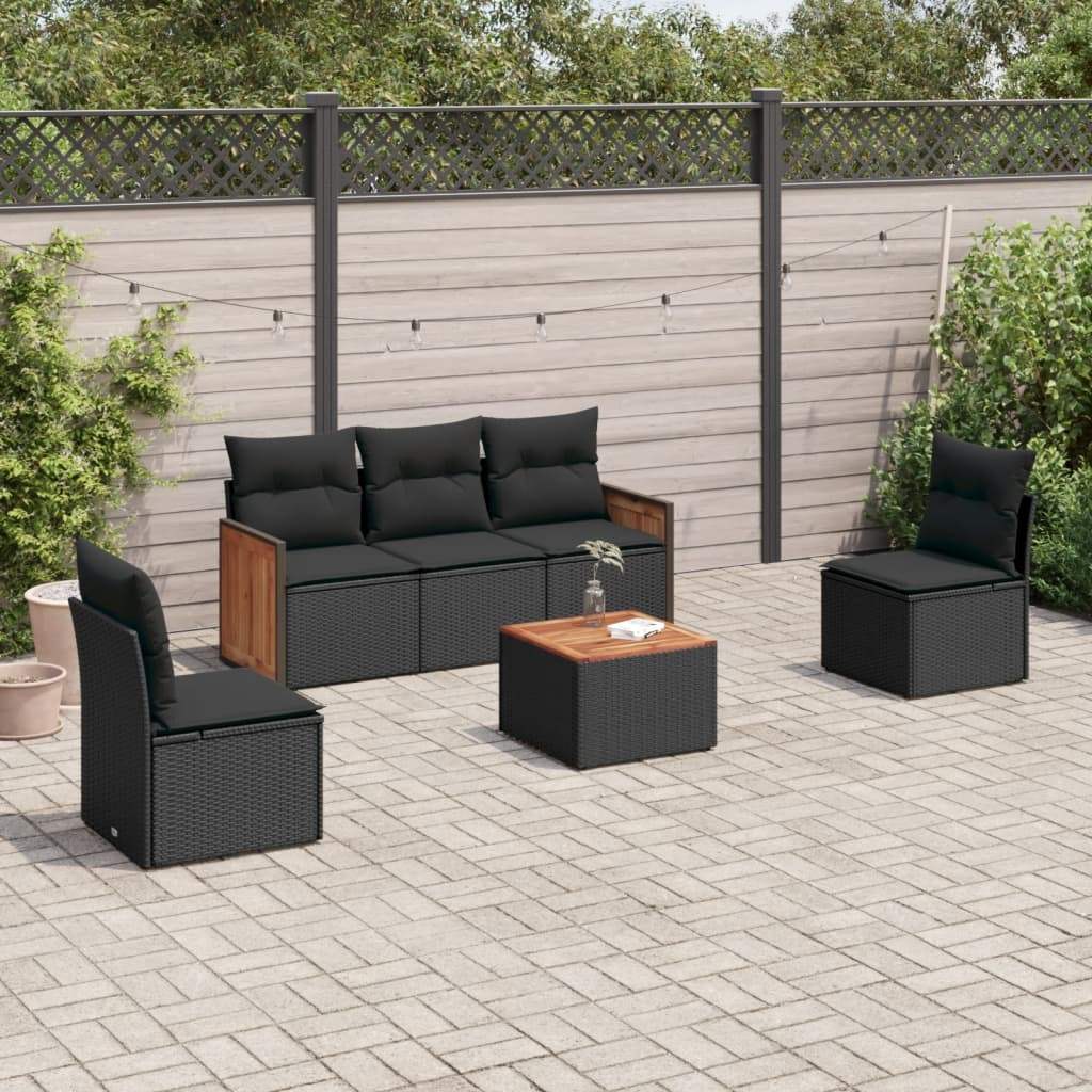 Set Divano da Giardino 6 pz con Cuscini Nero in Polyrattan - homemem39
