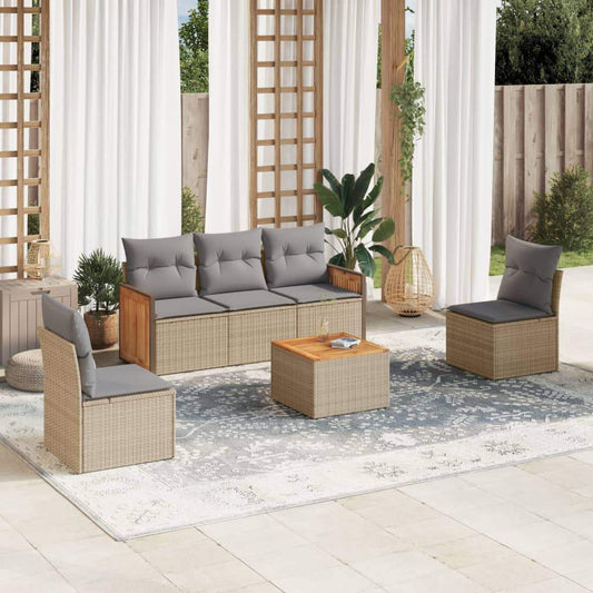 Set Divano da Giardino 6 pz con Cuscini Beige in Polyrattan - homemem39