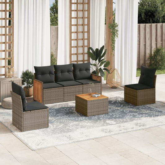 Set Divano da Giardino 6 pz con Cuscini Grigio in Polyrattan - homemem39