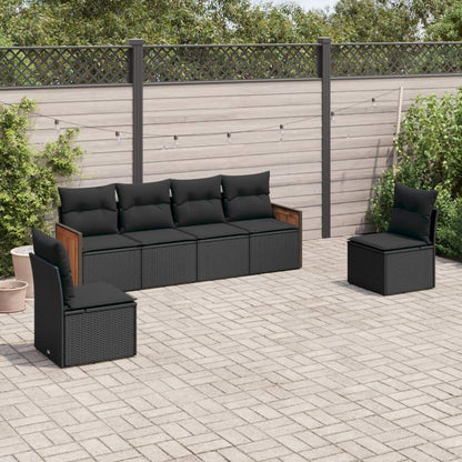 Set Divano da Giardino 6 pz con Cuscini Nero in Polyrattan - homemem39