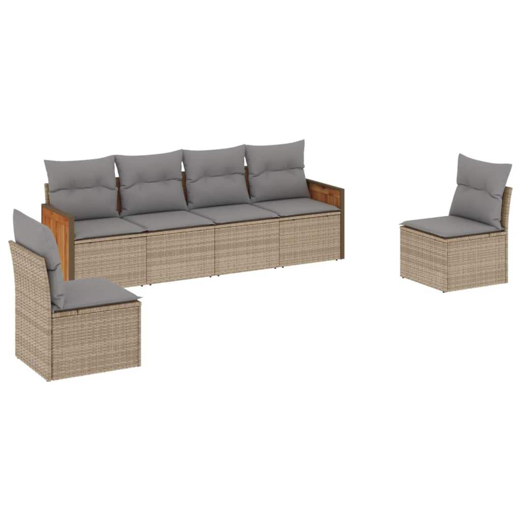 Set Divano da Giardino 6 pz con Cuscini Beige in Polyrattan - homemem39