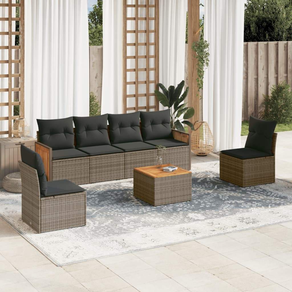 Set Divani da Giardino 7 pz con Cuscini Grigio in Polyrattan - homemem39