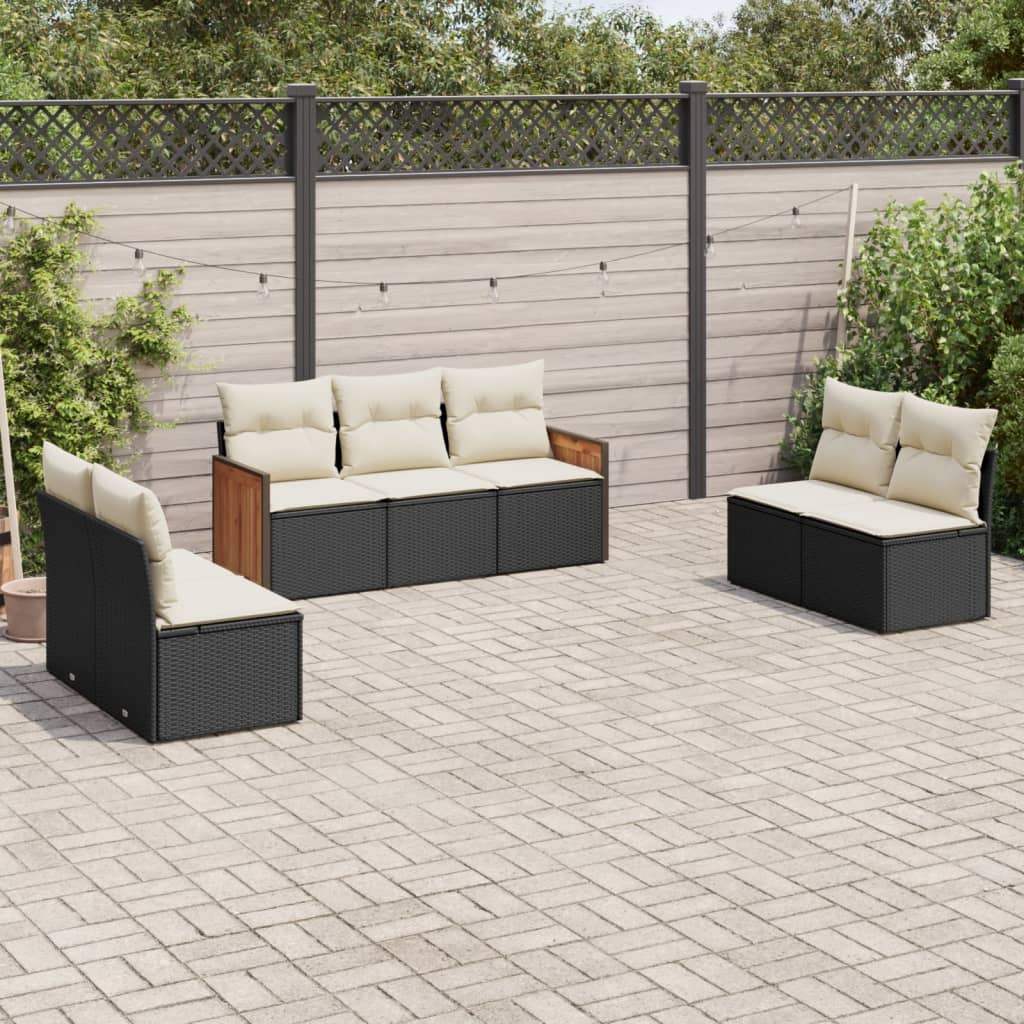Set Divani da Giardino con Cuscini 7pz Nero Polyrattan - homemem39