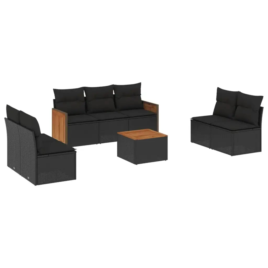 Set Divani da Giardino con Cuscini 8 pz Nero in Polyrattan - homemem39