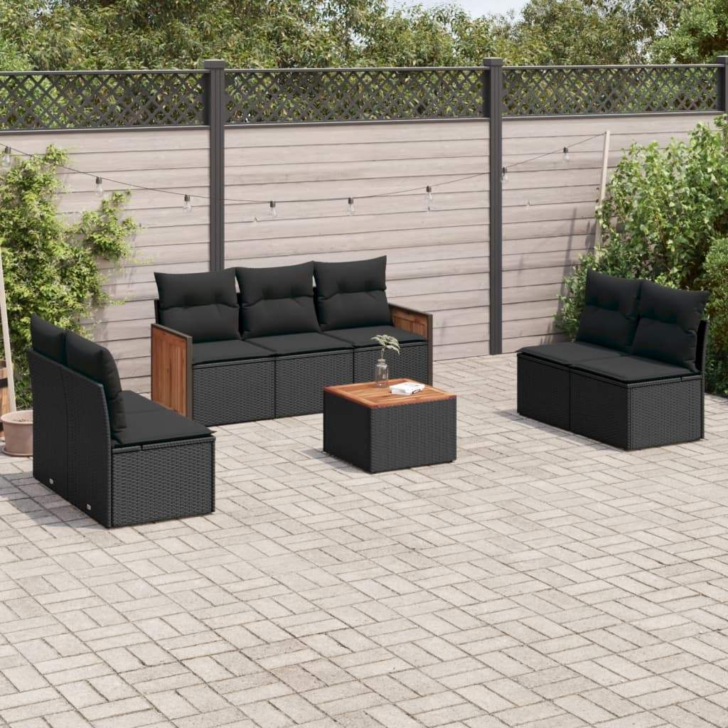 Set Divani da Giardino con Cuscini 8 pz Nero in Polyrattan - homemem39