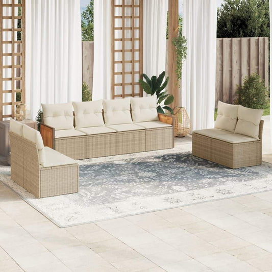 Set Divano da Giardino 8 pz con Cuscini Beige in Polyrattan - homemem39