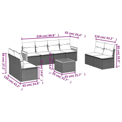 Set Divano da Giardino 9 pz con Cuscini Grigio in Polyrattan