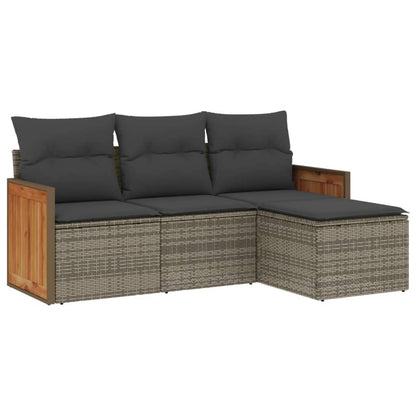 Set Divani da Giardino 4 pz con Cuscini in Polyrattan Grigio - homemem39