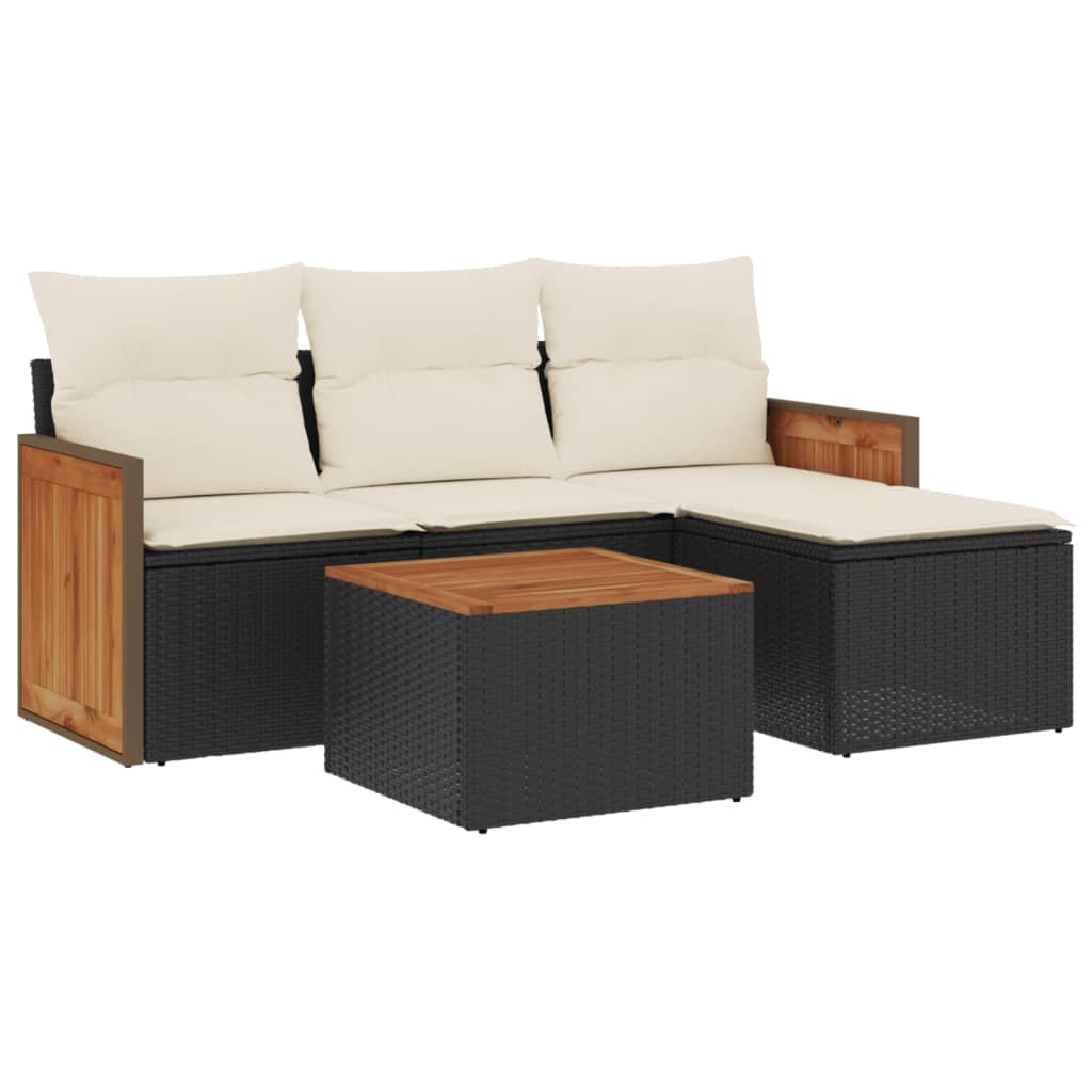 5-piece Garden Sofa Set with Black Polyrattan Cushions