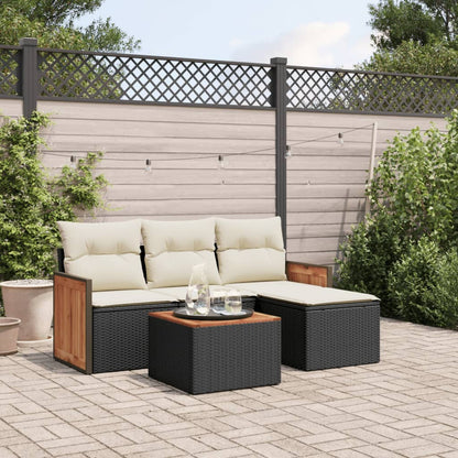 5-piece Garden Sofa Set with Black Polyrattan Cushions