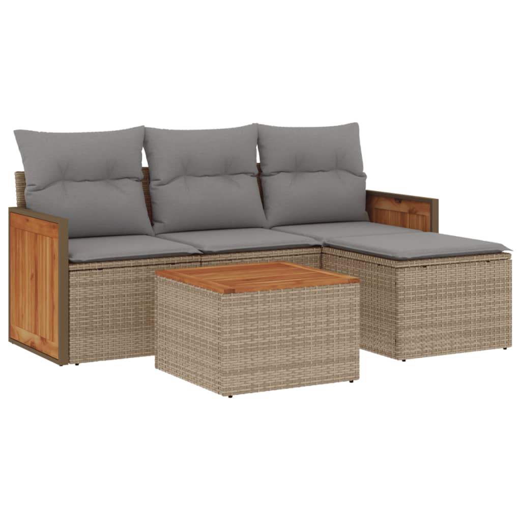Set Divano da Giardino 5 pz con Cuscini Beige in Polyrattan - homemem39