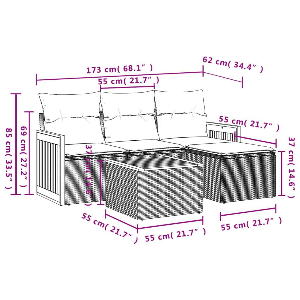 Set Divano da Giardino 5 pz con Cuscini Grigio in Polyrattan - homemem39