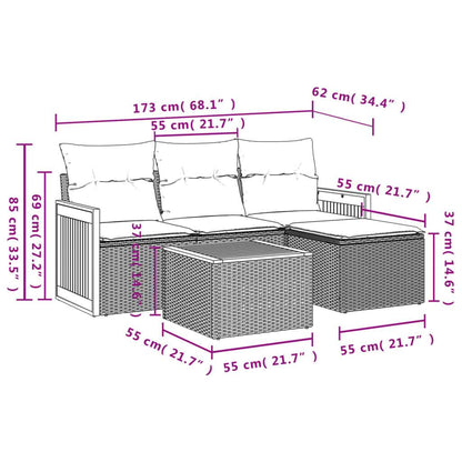 Set Divano da Giardino 5 pz con Cuscini Grigio in Polyrattan - homemem39