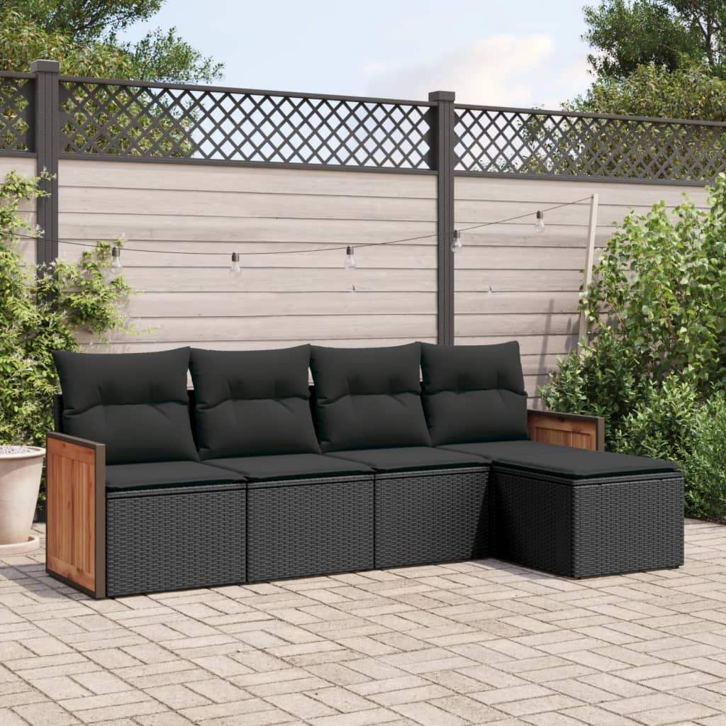 Set Divani da Giardino 5 pz con Cuscini in Polyrattan Nero - homemem39